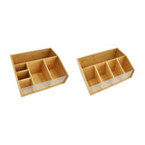 Maxbell Remote Control Storage Box Bamboo Portable for Counter Bedside Table Kitchen 6 Grids