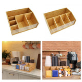 Maxbell Remote Control Storage Box Bamboo Portable for Counter Bedside Table Kitchen 6 Grids