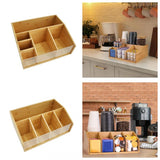 Maxbell Remote Control Storage Box Bamboo Portable for Counter Bedside Table Kitchen 6 Grids