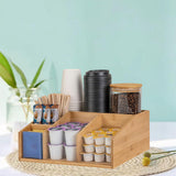Maxbell Remote Control Storage Box Bamboo Portable for Counter Bedside Table Kitchen 6 Grids