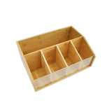 Maxbell Remote Control Storage Box Bamboo Portable for Counter Bedside Table Kitchen 5 Grids