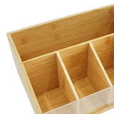 Maxbell Remote Control Storage Box Bamboo Portable for Counter Bedside Table Kitchen 5 Grids