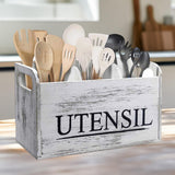 Maxbell White Wooden Utensil Holder Farmhouse Utensil Storage for Flatware Tableware