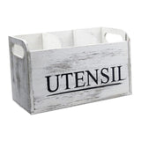 Maxbell White Wooden Utensil Holder Farmhouse Utensil Storage for Flatware Tableware