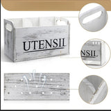 Maxbell White Wooden Utensil Holder Farmhouse Utensil Storage for Flatware Tableware