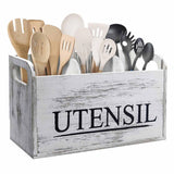 Maxbell White Wooden Utensil Holder Farmhouse Utensil Storage for Flatware Tableware