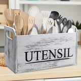 Maxbell White Wooden Utensil Holder Farmhouse Utensil Storage for Flatware Tableware