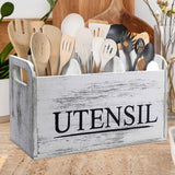 Maxbell White Wooden Utensil Holder Farmhouse Utensil Storage for Flatware Tableware