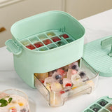 Maxbell Ice Tray with Lid and Bin Quickly Release DIY Ices Box for Hotel Home Coffee Green