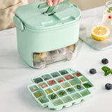 Maxbell Ice Tray with Lid and Bin Quickly Release DIY Ices Box for Hotel Home Coffee Green