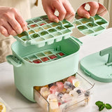 Maxbell Ice Tray with Lid and Bin Quickly Release DIY Ices Box for Hotel Home Coffee Green