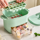 Maxbell Ice Tray with Lid and Bin Quickly Release DIY Ices Box for Hotel Home Coffee Green