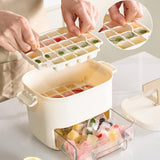 Maxbell Ice Tray with Lid and Bin Quickly Release DIY Ices Box for Hotel Home Coffee Beige
