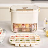 Maxbell Ice Tray with Lid and Bin Quickly Release DIY Ices Box for Hotel Home Coffee Beige