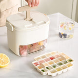 Maxbell Ice Tray with Lid and Bin Quickly Release DIY Ices Box for Hotel Home Coffee Beige