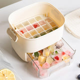 Maxbell Ice Tray with Lid and Bin Quickly Release DIY Ices Box for Hotel Home Coffee Beige