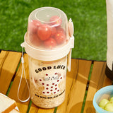 Maxbell Salad Cup Double Layer Practical Portable Salad Shaker for BBQ Travel Picnic light yellow