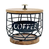 Maxbell Coffee Pod Holder with Wooden Base Iron Container for Kitchen Desktop Office