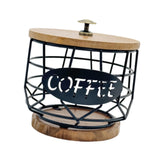 Maxbell Coffee Pod Holder with Wooden Base Iron Container for Kitchen Desktop Office