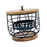 Maxbell Coffee Pod Holder with Wooden Base Iron Container for Kitchen Desktop Office