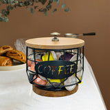 Maxbell Coffee Pod Holder with Wooden Base Iron Container for Kitchen Desktop Office