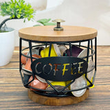 Maxbell Coffee Pod Holder with Wooden Base Iron Container for Kitchen Desktop Office