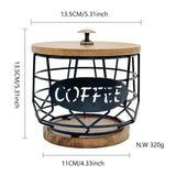 Maxbell Coffee Pod Holder with Wooden Base Iron Container for Kitchen Desktop Office