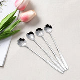 Maxbell 4Pcs Flower Spoon Set Tableware Drink Stirring Spoon Elegant Dessert Spoons Silver