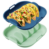 Maxbell Taco Holder Plate Reusable Holds up to 4 Tacos Non Slip with Handles Platter Blue