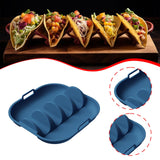Maxbell Taco Holder Plate Reusable Holds up to 4 Tacos Non Slip with Handles Platter Blue