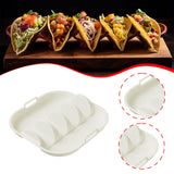 Maxbell Taco Holder Plate Reusable Holds up to 4 Tacos Non Slip with Handles Platter White