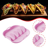 Maxbell Taco Holder Plate Reusable Holds up to 4 Tacos Non Slip with Handles Platter Pink