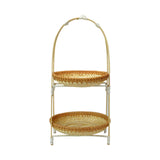 Maxbell Bamboo Basket Tray Fruit Food Storage Bowl Multifunctional Rustic Fruit Rack Double Layer