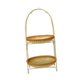 Maxbell Bamboo Basket Tray Fruit Food Storage Bowl Multifunctional Rustic Fruit Rack Double Layer
