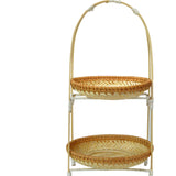 Maxbell Bamboo Basket Tray Fruit Food Storage Bowl Multifunctional Rustic Fruit Rack Double Layer