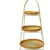 Maxbell Bamboo Basket Tray Fruit Food Storage Bowl Multifunctional Rustic Fruit Rack Three Layer