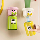 Maxbell Toothbrush Cup and Holder Wall Mounted No Punching Household Toothpaste Rack pink green