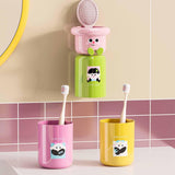 Maxbell Toothbrush Cup and Holder Wall Mounted No Punching Household Toothpaste Rack pink green