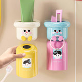 Maxbell Toothbrush Cup and Holder Wall Mounted No Punching Household Toothpaste Rack pink green