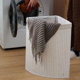 Maxbell Corner Bamboo Laundry Basket Foldable with Lid for Utility Room Nursery Dorm