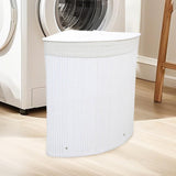 Maxbell Corner Bamboo Laundry Basket Foldable with Lid for Utility Room Nursery Dorm