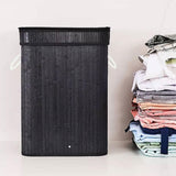 Maxbell Bamboo Laundry Basket Portable Storage Basket Bins for Bathroom Dorm College Black