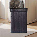 Maxbell Bamboo Laundry Basket Portable Storage Basket Bins for Bathroom Dorm College Black