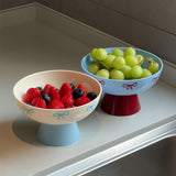 Maxbell Fruit Bowl Kitchen Counter Candy Plate High Footed Multipurpose Serving Tray Blue