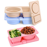 Maxbell Silicone Snack Container 2 Compartment Sauce Container for Salad Home Picnic Pink