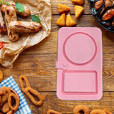 Maxbell Silicone Snack Container 2 Compartment Sauce Container for Salad Home Picnic Pink