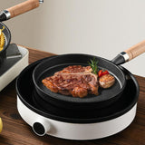 Maxbell Frying Pan Professional Cast Iron Skillet for Barbecue Steak Restaurant Light Brown Handle