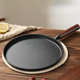 Maxbell Frying Pan Professional Cast Iron Skillet for Barbecue Steak Restaurant Dark Brown Handle