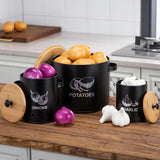 Maxbell 3 Pieces Potato Onion Garlic Canister with Aerating Holes for Pantry Picnics Black