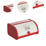 Maxbell Metal Bread Box Roll Top Bread Container for Entryway Kitchen Counter Pantry L White and Red